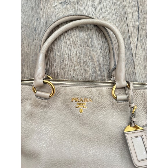 Prada Handbags - 100% AuthenticPrada Vitello Phenix Argilla Grey  Leather Tote Bag Gold Hardware